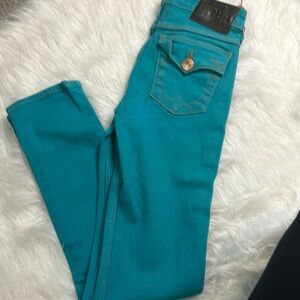 Girl’s turquoise true religion jeans size 12 slim skinny jeans.